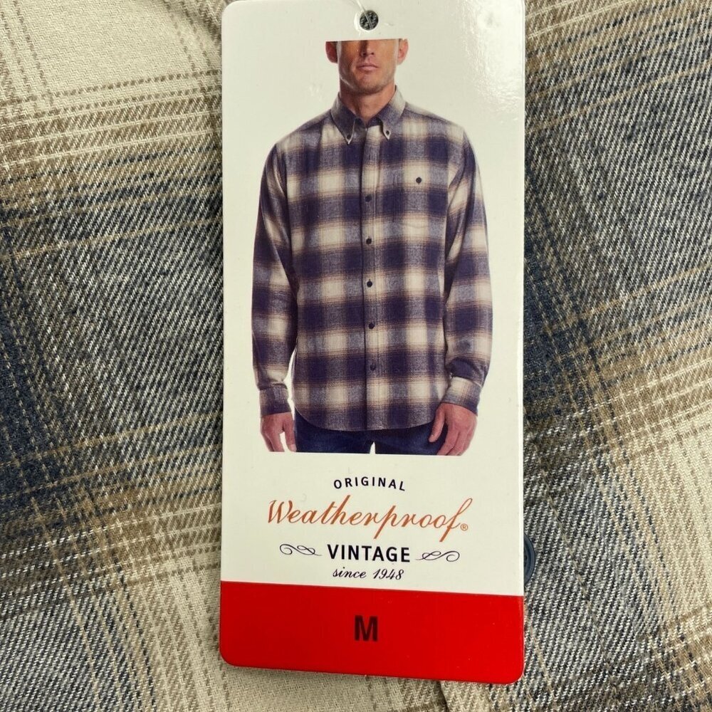 NEW Weatherproof Vintage Men's M Plaid Button-Down Shirt Long Sleeve Blue/Beige - Picture 7 of 9